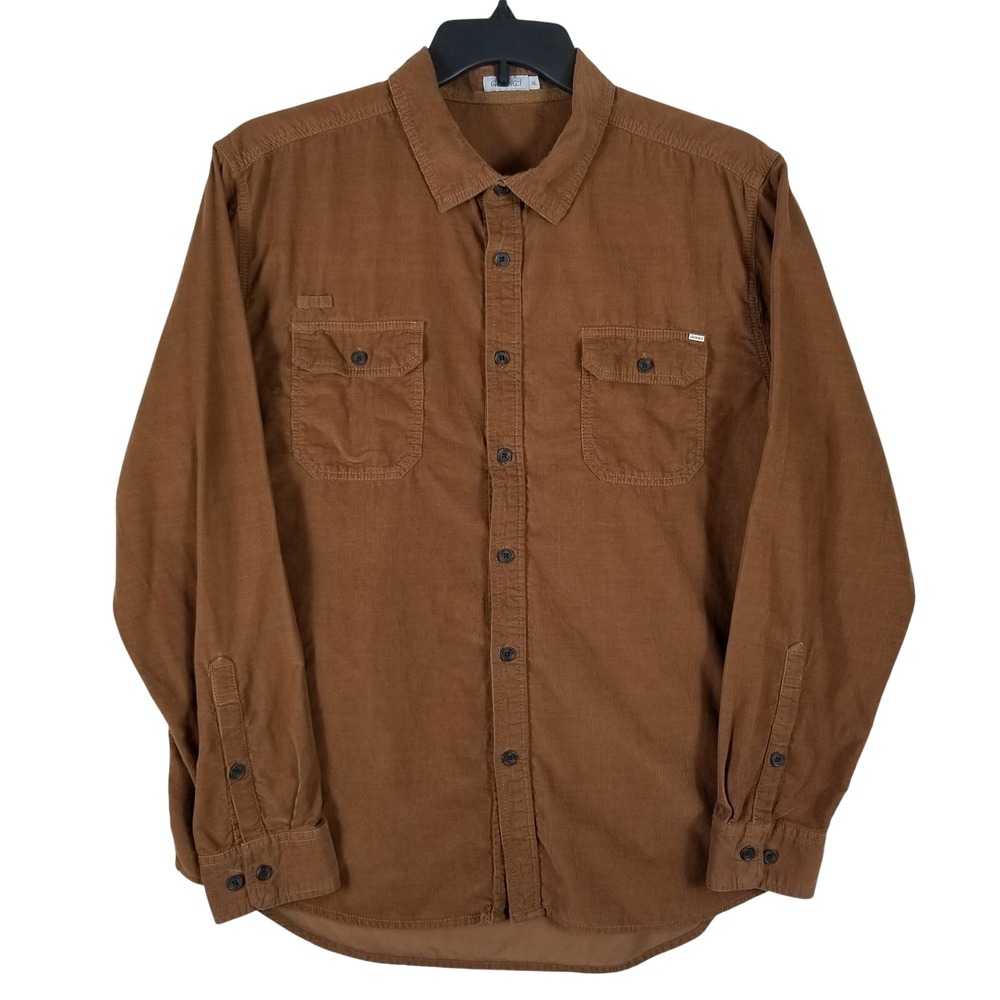 Gramicci Men XL Organic Cotton Corduroy Button Down Shirt Brown Long Sleeve